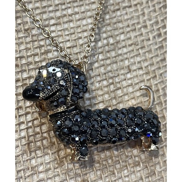 BETSEY JOHNSON Dachshund Necklace Colorful Black Crystals Dog Lovers - Picture 3 of 11